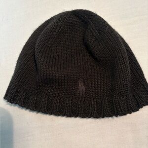 Black Knit Beanie with Polo Ralph Lauren Black Pony Logo
